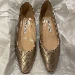Manolo Blahnik Abat Gold Metallic Quilted Ballet Flats Euro37/6.5 US  MSRP$645